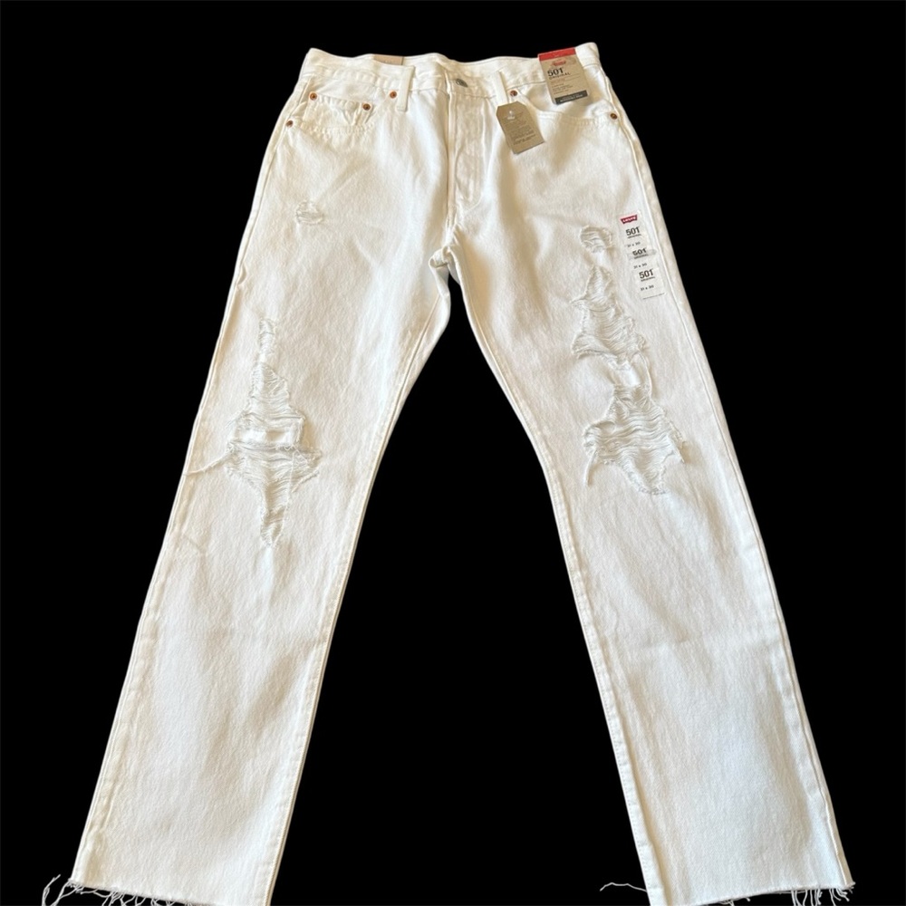 Levi's Men’s 501 Distressed Straight Off-White Denim NWT Size 31” x 30”